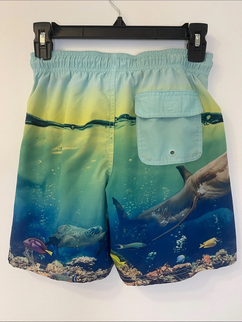 wonder nation Blue & Green Ocean Scene Swim Trunks Size L 10-12